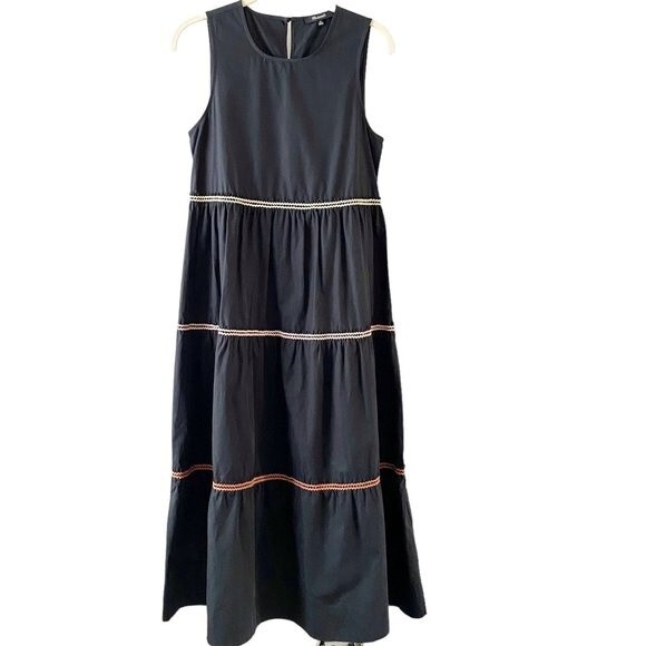 Madewell Black Rickrack Cattail Tiered Sleeveless Colorful Lace Maxi Dress XS - Picture 1 of 9